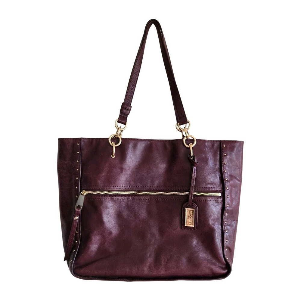 Badgley Mischka Plum Leather Shoulder Tote with Gold Hardware